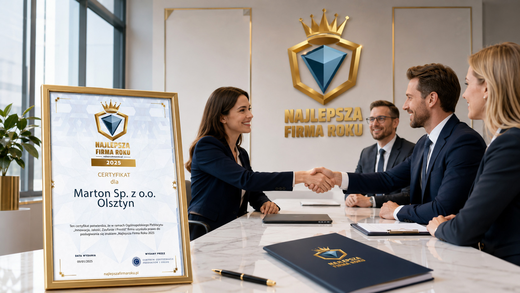 Wręczenie certyfikatu Najlepsza Firma Roku w firmie