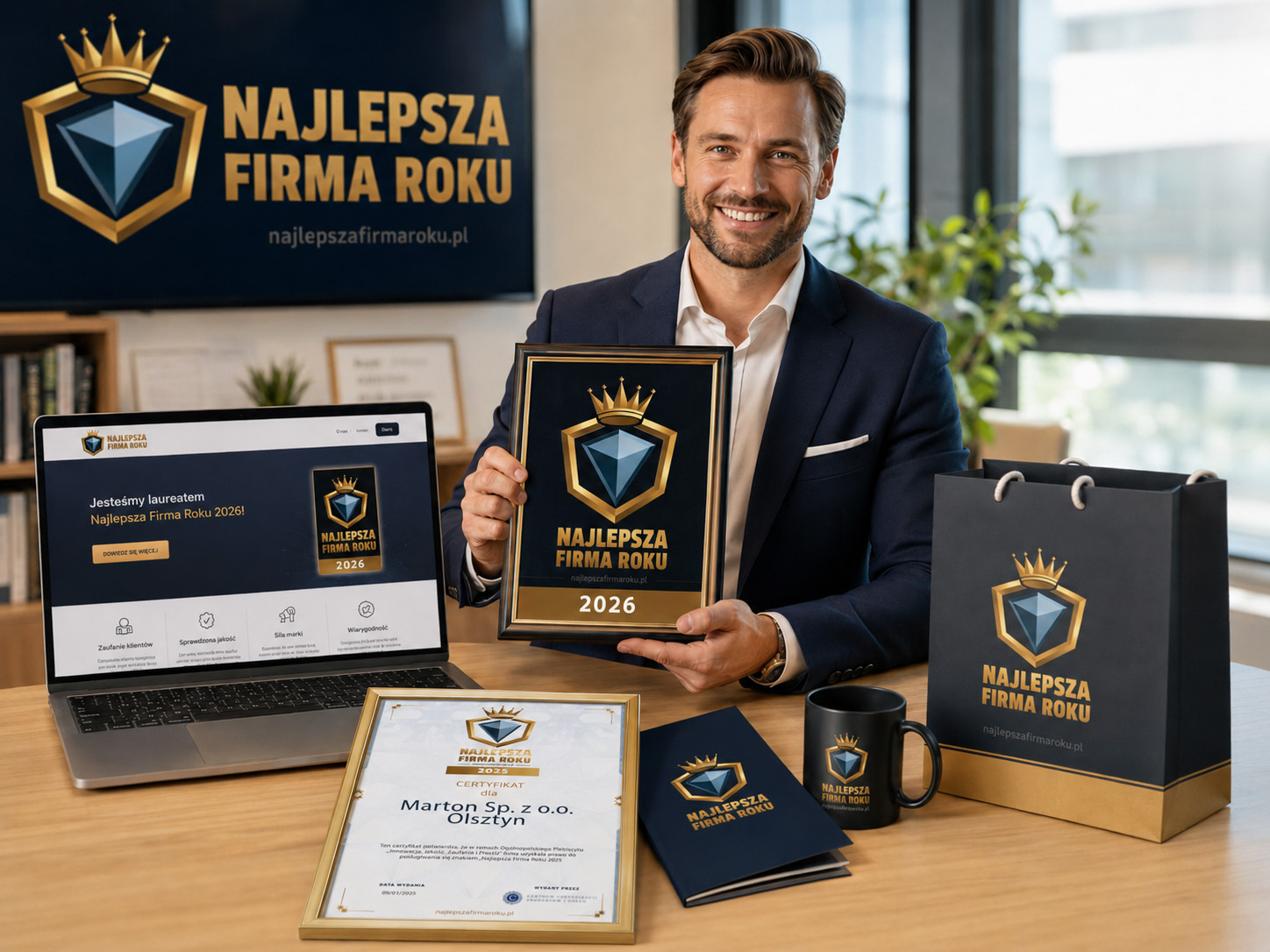 Laureat z godłem i materiałami Najlepsza Firma Roku