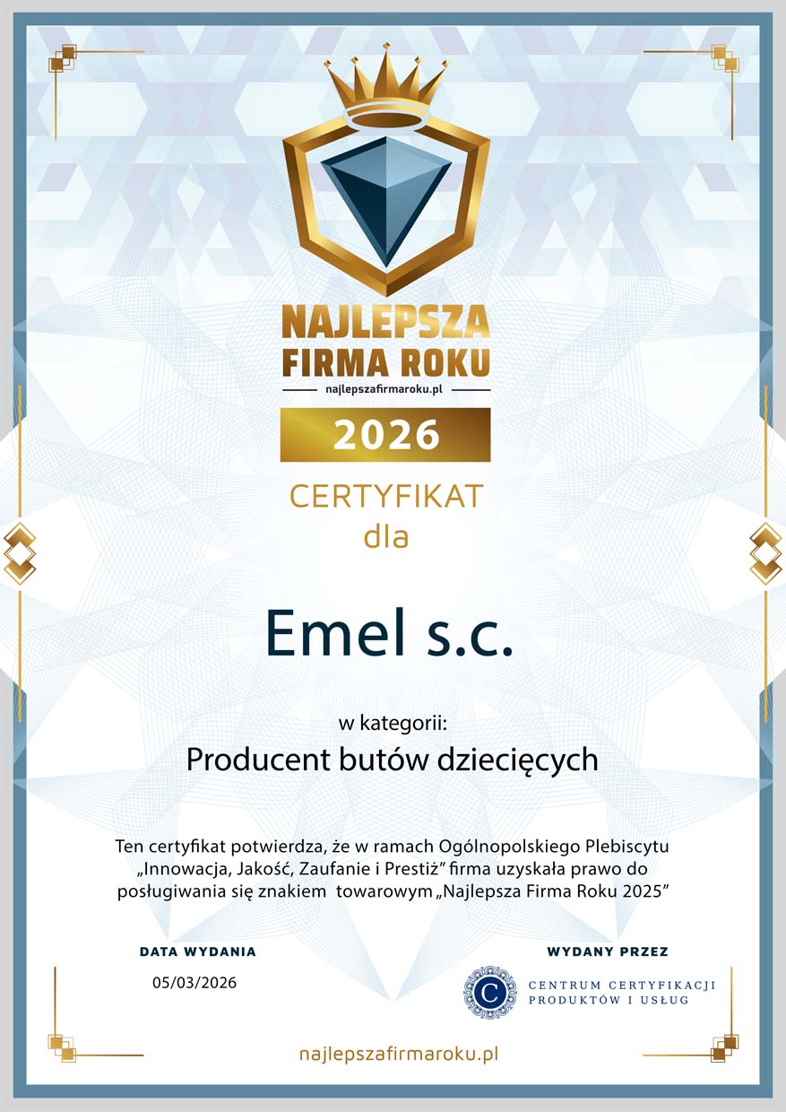 Certyfikat — EMEL producent obuwia dziecięcego